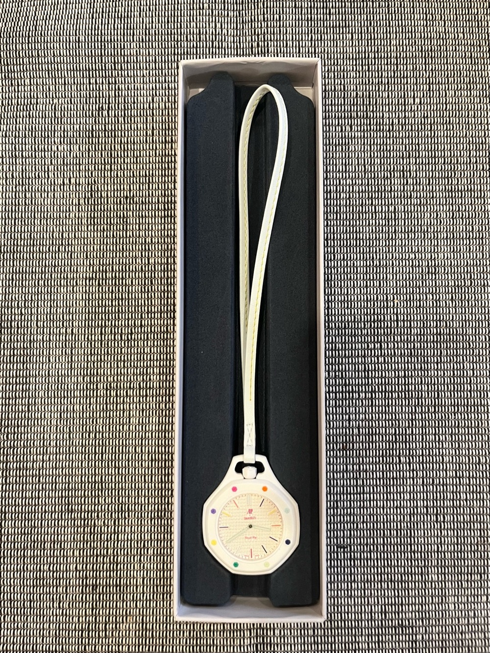 White Pendant Wristwatch with Multicolor Hour Markers